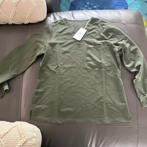 Figs Olive green long sleeve scrub top